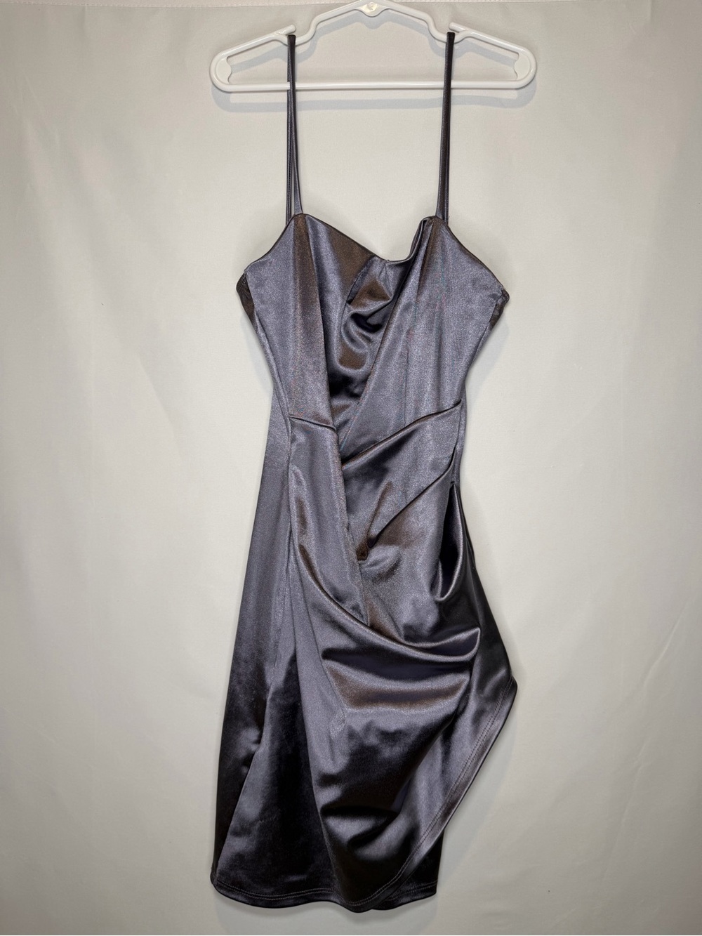 Windsor Metallic Charcoal Satin Cowl Mini Dress